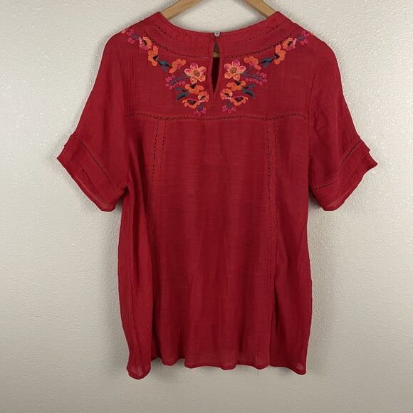 Umgee Womens L Dark Pink Floral Embroidered Peasant Blouse Boho - Picture 5 of 5